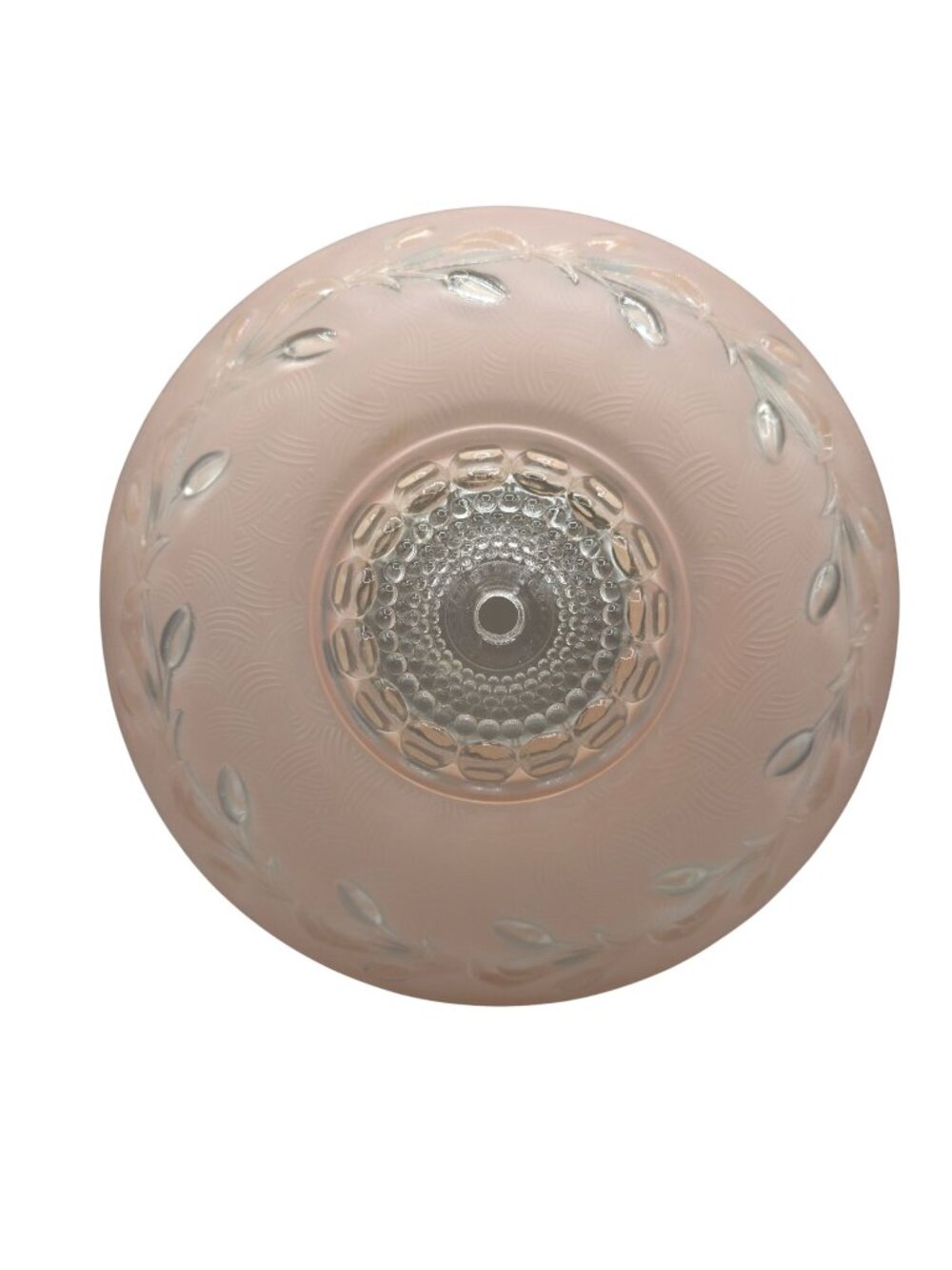 Vintage Art Deco Frosted Pink Glass Ceiling Light Shade Olive Leaf Garland 12"